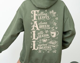 Fall Sweatshirt, Autumn Hoodie, Cozy Fall Shirt, Falling Leaves Pullover, Latte Season Sweatshirt, Fall Back Print Hoodie