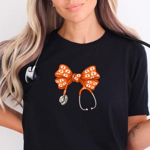 Orange Nurse Bow with Stethoscope: Healthcare Hair Accessory