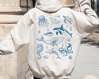 Sea Animals Vintage 90s Sweatshirt, Orca Whale Shark Creatures Sweater, Sealife Gifts, Unisex Pullover, Beach Lovers, Retro Ocean Sweater