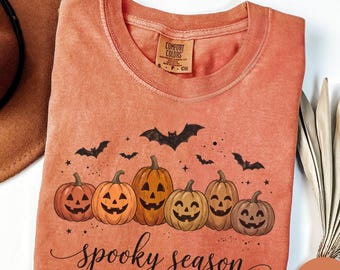 Comfort Colors® Spooky Season Pumpkins Halloween Shirt, Spooky Season T-Shirt, Ghost Pumpkin bat Shirt, Halloween Gift, Stay Spooky Shirt