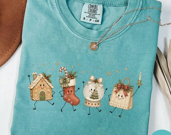 Doodle Christmas Shirt, Comfort Colors Christmas Tee, Gingerbread Holiday Shirt, Cute Christmas T-Shirt, Festive Xmas Gift