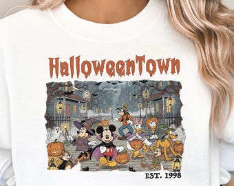 Halloweentown Disney Sweatshirt, Mickey and Friends Halloween Hoodie, Cute Spooky Mickey Minnie Donald Daisy Goofy Pluto Tee