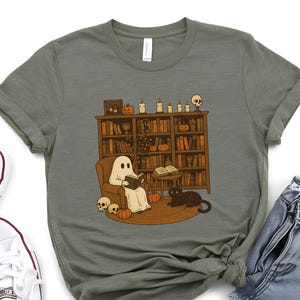T-shirt de livres de lecture fantôme rétro, Halloween fantôme de bibliothécaire, T-shirt de professeur d&#39;Halloween, chemise d&#39;Halloween, cadeau de professeur, école Boo