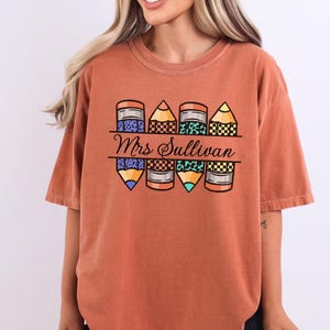Custom Teacher Name Comfort Colors Shirt: Elementary School Pencil Tee