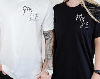 Personalized Mr. And Mrs. Shirt,Custom Wifey Hubby Shirts,Just Married Shirt,Wedding Anniversary Gift,Matching Couples Shirt,Honeymoon Gift