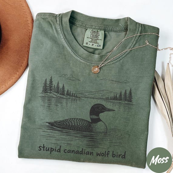 Comfort Colors® Stupid Canadian Wolf Bird Shirt, Sarcastic Animal Graphic Tee, Hockey Romance Fan Gift, Funny Loon T-Shirt
