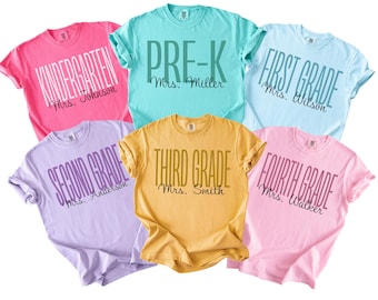 Comfort Colors Personalized Teacher Shirt, Custom Grade Level Teacher Tee, Kindergarten Pre-K First Grade Shirt, Back to School Teacher Gift