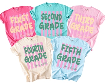 Custom Comfort Colors Teacher Shirt, Personalized Grade Level Tee, Teacher Team Shirt, Back to School Teacher Gift, Elementary School Staff