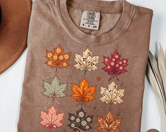 Fall Leaves Shirt, Autumn Maple Leaf T-Shirt, Cute Floral Fall Tee, Cozy Thanksgiving Shirt, Comfort Colors Fall Shirt