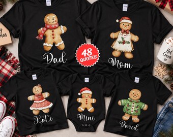 Personalized Gingerbread Family Christmas Shirts, Custom Name Matching Christmas Shirts, Mom Dad Kids Holiday Shirts