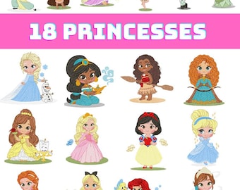 18 Princess Embroidery Designs Bundle – Fairy Tale Machine Embroidery Files for Baby Girl Clothes, Towels, Nursery – Instant Download