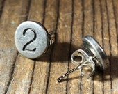 typewriter font number 2 post stud earrings - hypo-allergenic number two antique silver unisex men women girl jewelry gunmetal