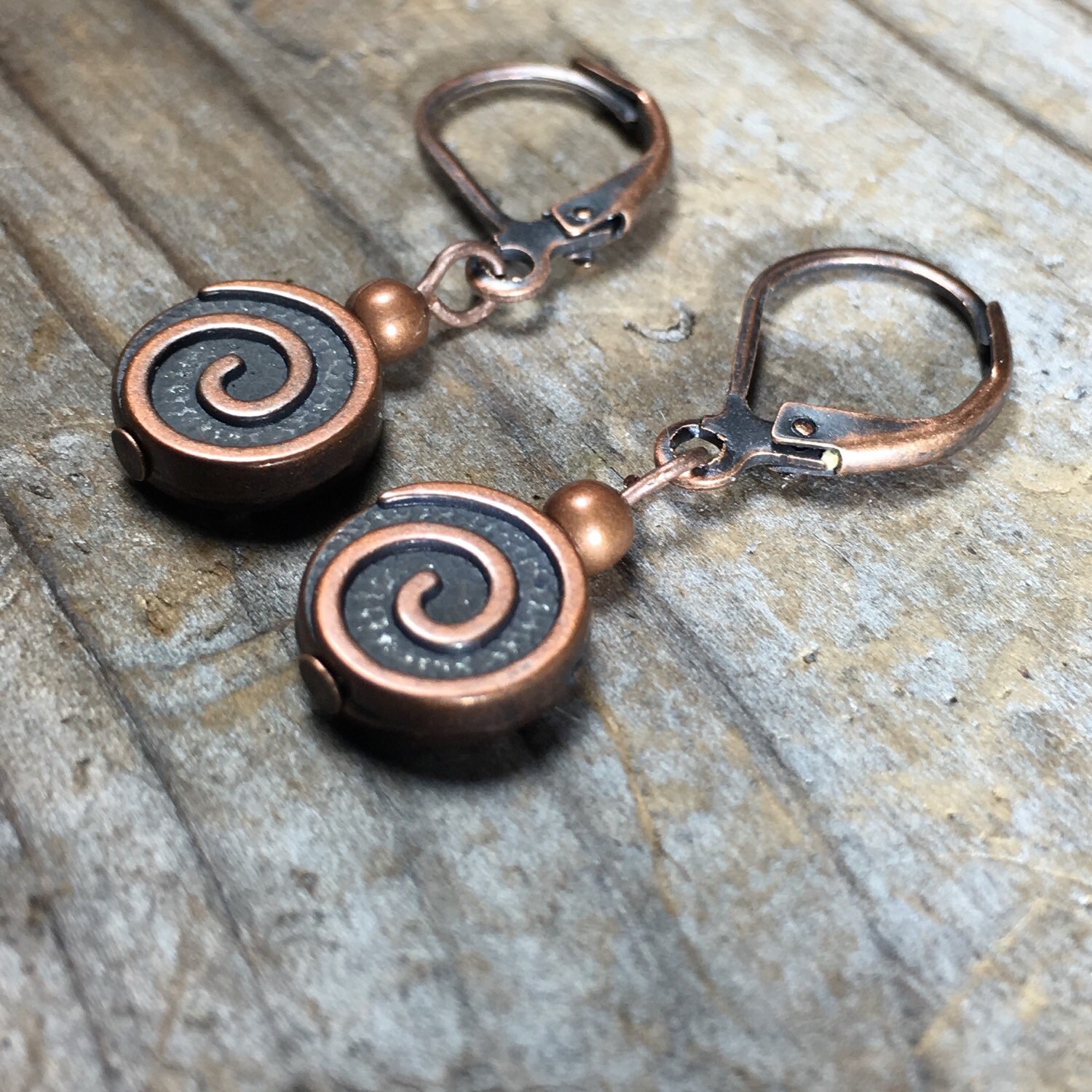 Antique copper spiral swirl earrings lever back nickel free Etsy