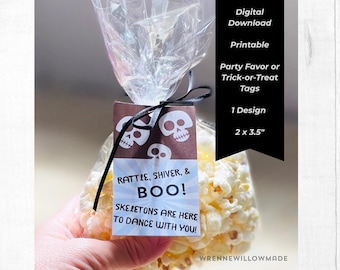Etiquetas para golosinas de Halloween / Bolsa de dulces de esqueleto, cesta de dulces (PDF)