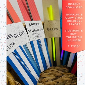 4th of July Sparkler Holder, Favor or Tag Printable | Glow Stick Holder, Card, or Favor | Independence Day Tag | Patriotic Party Favor