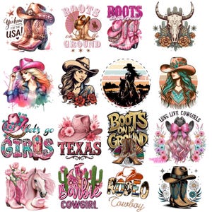 15 Boots On the Ground Bundle PNG, Cowboy Boots Pink Cowgirl Boots PNG, Cowgirl PNG, Western Retro Sublimation Design, Black Cowgirls Png