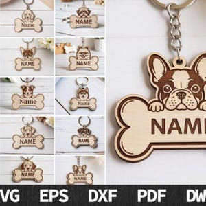 Personalized Dog Bone Keychain: Engraved Wood Pet Name Tag