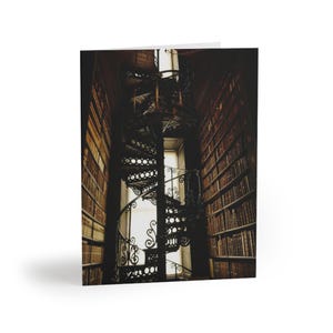 Elegante set di biglietti d'auguri a forma di scala a chiocciola per biblioteca / Biglietti d'auguri vintage per gli amanti dei libri, cancelleria, regalo, Dublino, Irlanda, [...]