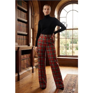 Women's Wide Leg Tartan Trouser  High Waist Plaid Fashion Pants Available in 45+ Tartans W-S 26" to 54"