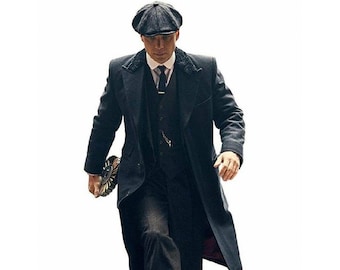 Abrigo largo de lana negro para hombre - Estilo Peaky Blinders - Diseño vintage de los años 20
