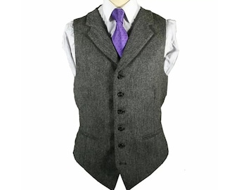 Men's Scottish 6 Buttons Tweed Vest - Scottish Gray Wool Kilt Waistcoat