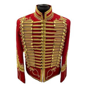 Napoleonic Military Uniform - Red Hussar Jacket For Men - Military Style Tunic Pelisse British Hussar Jacket With Gold Braiding Special Gift
