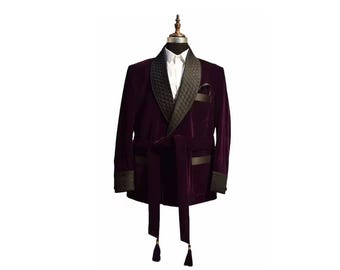 Elegante Hausjacke für Herren - Handgemachte Diner/Party Wear Jacke - Lila Samt Abendrobe