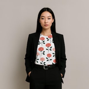 別注ローズ柄プリントTシャツ