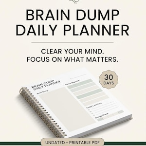 ADHD Brain Dump Daglig Planner | Utskrivbar PDF | Exekutiv dysfunktion, Tidsblindhet | Odaterad A4 Neurodivergent Planner, Direkt Nedladdning
