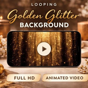 Video in loop con pioggia glitterata dorata / Sfondo animato, video glitterato, loop dorato / Atmosfera accogliente, video pioggia, sfondo in loop