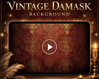 Vintage Red Gold Damask Loop | Seamless Abstract Motion Background | Animated Virtual Background Video