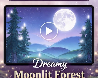 Moonlit forest background loop | Anime kawaii night video, cozy ambience, nature scene | Animated background for streams & Vtubers