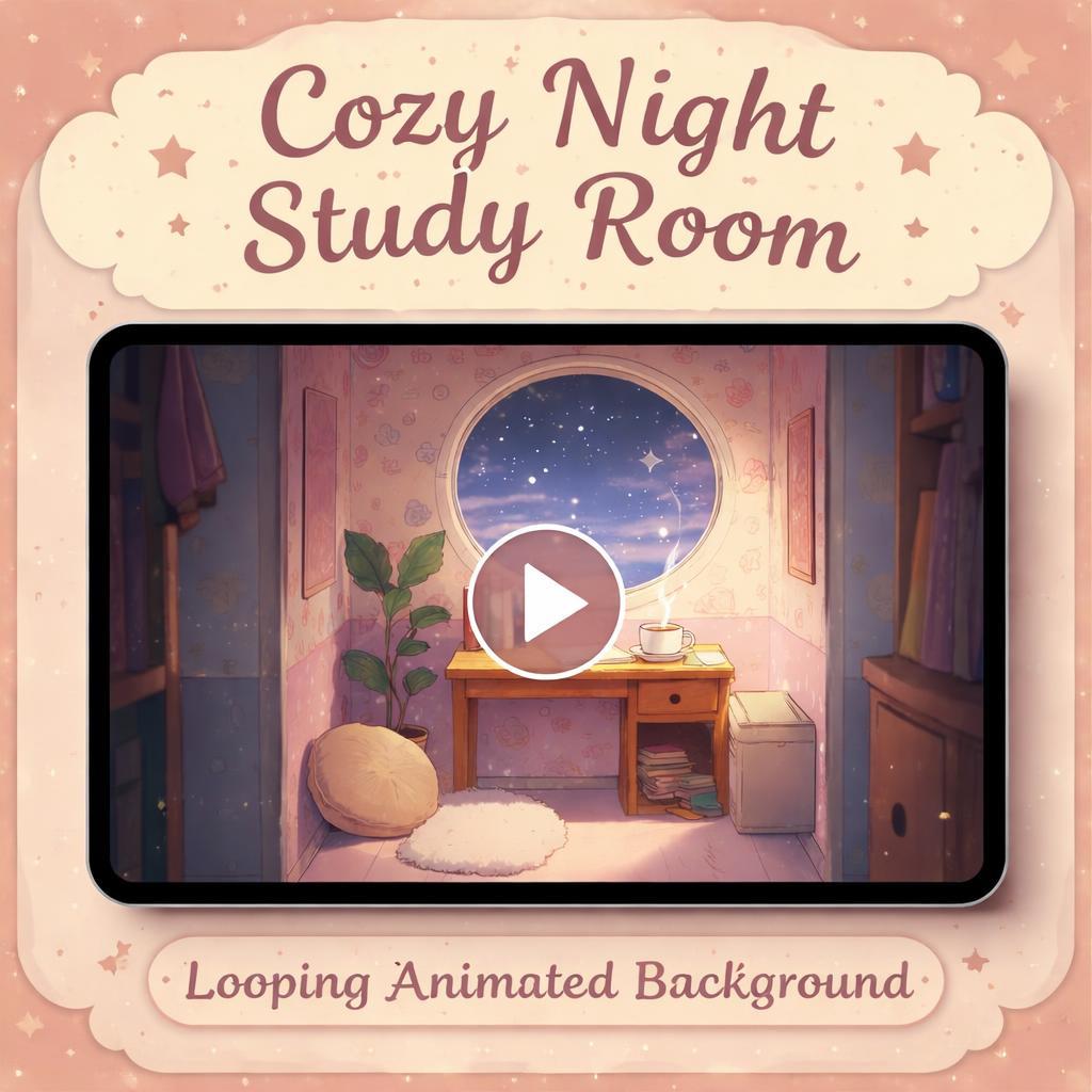 Cozy Night Desk Loop Animation | Anime Kawaii Lofi Background, Animated ...