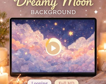 Kawaii Background Moon Cloud Stars Loop | Night Sky Animated Space Background | Aesthetic Sky, Cute Kawaii Video, Seamless Loop