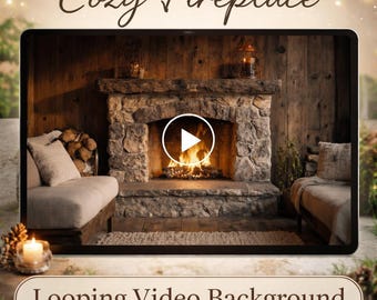 Cozy Cabin Fireplace Loop | Forest Nature Animated Background, Seamless Lofi Ambience Video | Relax, Study, Streaming