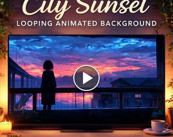 Tokyo Sunset Cityscape Loop | Animated Background, Seamless Video | Anime Kawaii Tokyo Background for Streaming, VJ, Overlays