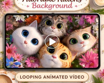 Animated Background Loop | Cute Cat with Flowers | Seamless Abstract Video for Pets, Streaming, Overlays, Social Media