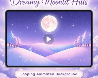 Animated Background | Moonlit Pastel Landscape Loop | Seamless Video Background for Anime Kawaii Streams, Overlays, VTubers