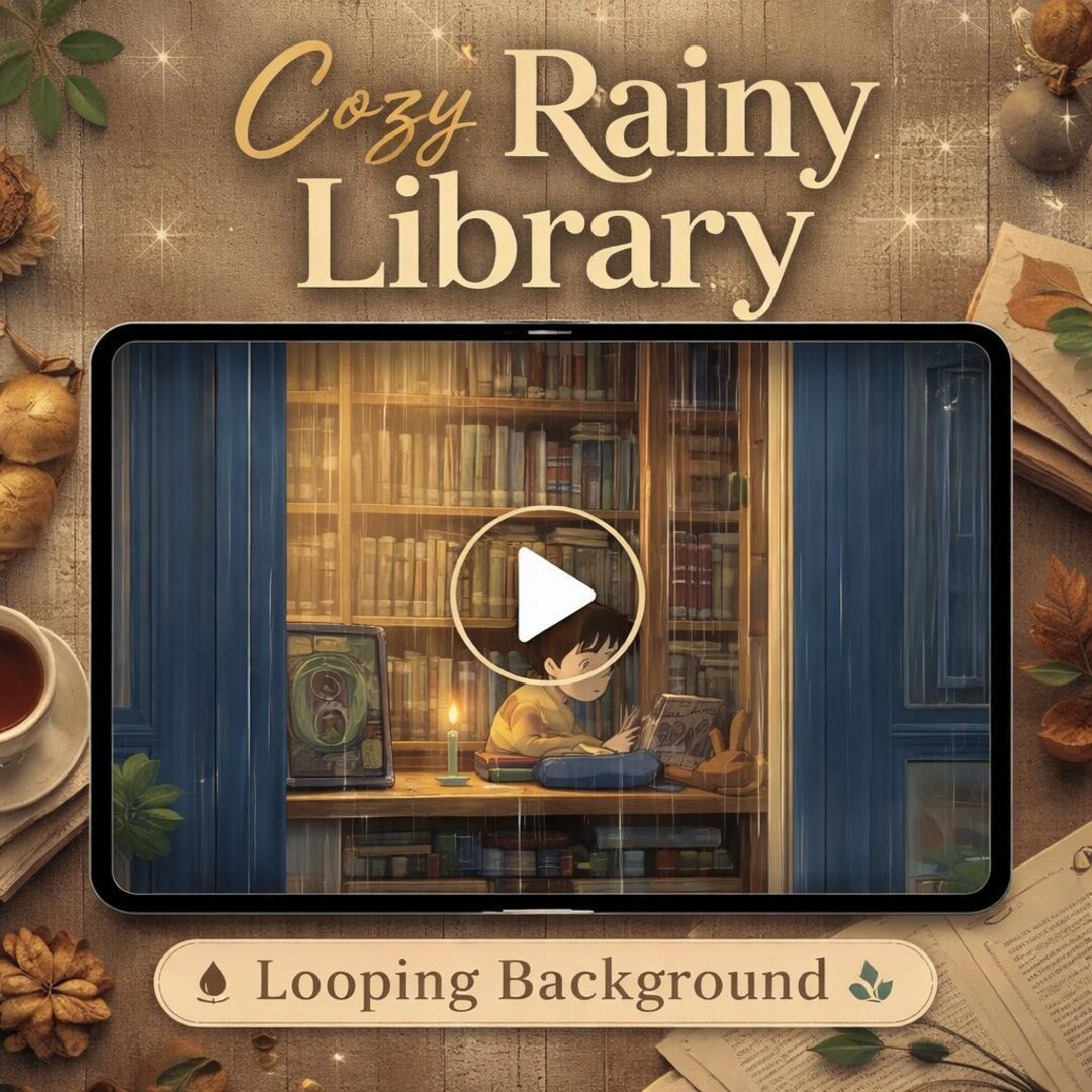 Library Backgrounds Rainy Cozy Rainy Library Background | Lofi Ambience, Animated Loop Video ...