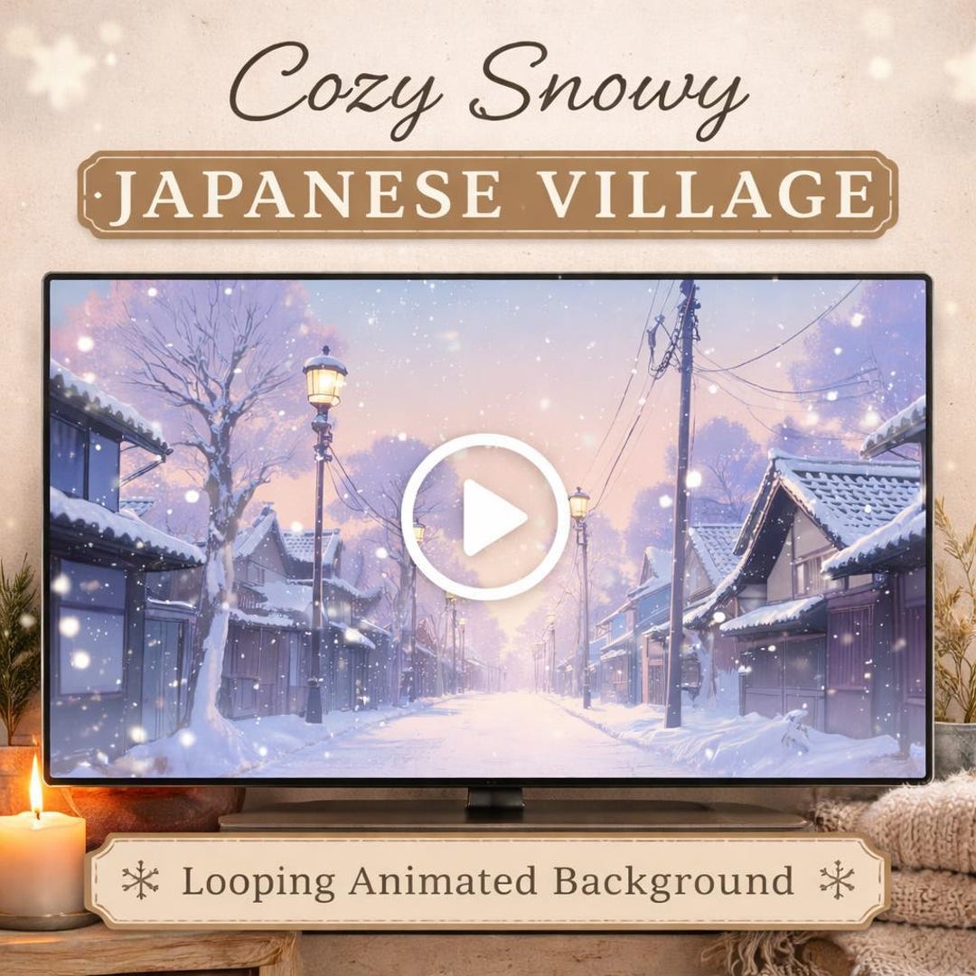 Japanese Winter Snow Street Loop Background | Cozy Ambience Animated