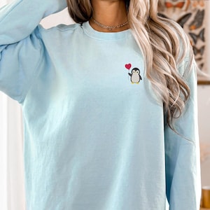 Embroidered Pocket Cute Penguin Sweatshirt, Funny Penguin Gift, Cute Animal Sweatshirt, Animal Lover Sweatshirt, Cute Penguins Sweatshirt