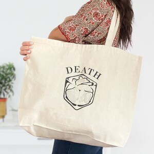 Embroidered Death Heart Canvas Tote Bag, Gothic Heart Tote Bag, Dark Heart Art Bag, Death Symbol Tote Bag, Gothic Aesthetic Shopper Bag
