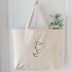 Embroidered Mickey Mouse Lines Tote Bag, Disney Mickey Bag, Mickey Outline Design Bag, Cute Mickey Mouse Bag, Family Vacation Bag