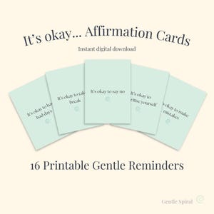 Cartes de vœux vert menthe « Tout va bien » – 16 rappels imprimables doux pour la compassion et le bien-être mental | Téléchargement numérique instantané