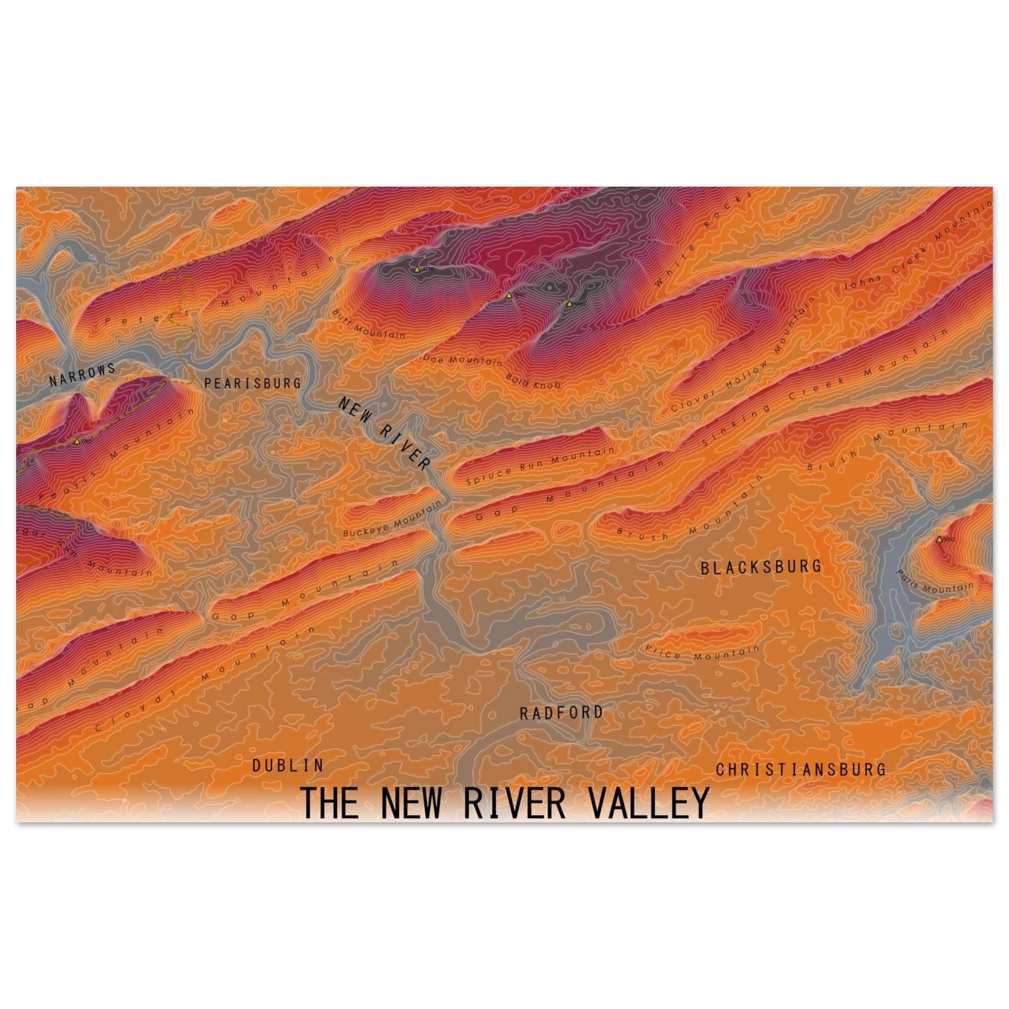 11x17 Isometric Topographic Map of the New River Valley (virginia Tech ...