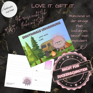 Carte postale pailletée et grincheuse – Trouble émotionnel