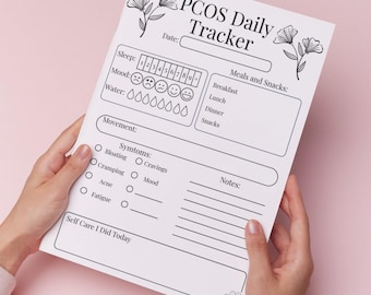 Tracker giornaliero per i sintomi della PCOS, registro PCOS, cura di sé, PCOS per lei, monitoraggio di esercizi e alimentazione, umore e salute