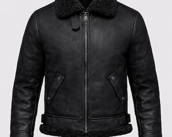 Chaqueta bomber de piel de oveja B3 para hombre: chaqueta de aviador de piel auténtica, abrigo de invierno de piel de oveja