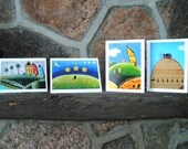 4 Whimsical Art Cards  4 X 5 Blank, OOAK, Printed from my Paintings ALL Occasion