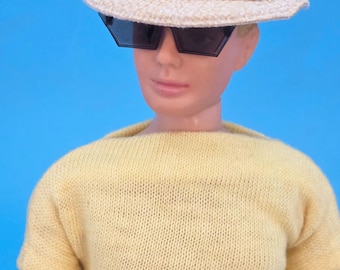 Fits Vintage Ken HAT, TIE or SUNGLASSES Handmade Perfect For Any Outfit New! ( Yellow Plaid)